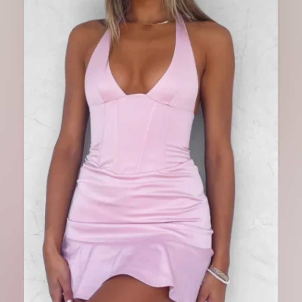 White Fox Boutique Pink Blush Tell Your Friends Backless Mini Dress NWT Medium